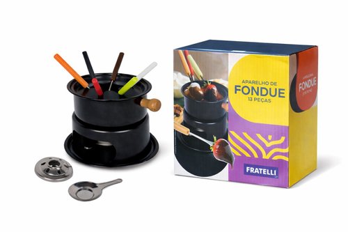 Fondue 13 Peças Fratelli Conjunto Completo Garfos Suporte Panela Chocolate Queijo