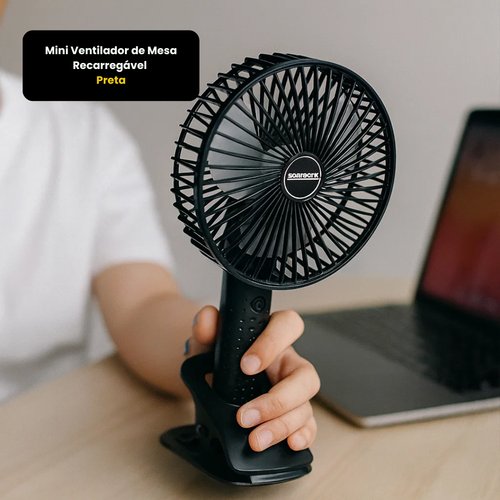 Mini Ventilador De Mesa Recarregável - Preta