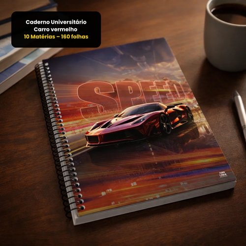 Caderno Universitário Carro vermelho 10 Matérias – 160 folhas
