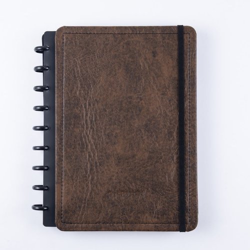 Caderno Couro Brown Disco Reposicionável Médio M Capa Dura
