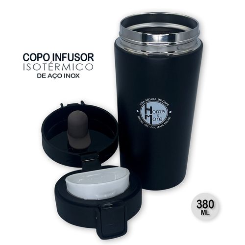 Copo Térmico Infusor 380ml Aço Inox Garrafa A Vácuo - Preto