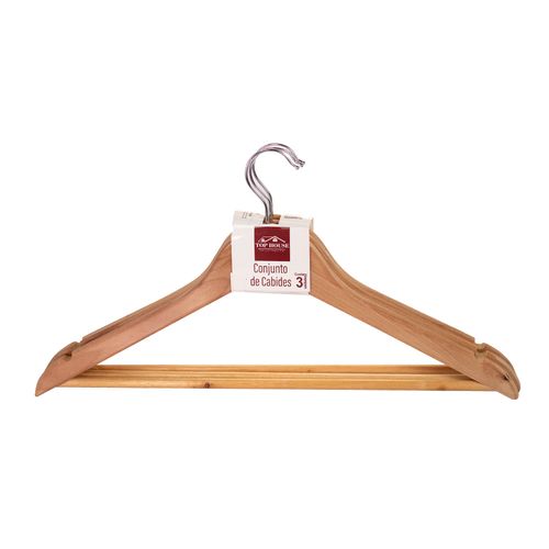 Kit 3 Unidades Cabides De Madeira com Verniz