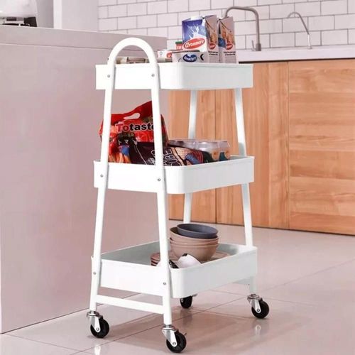 Prateleira De Metal Multiuso 3 Andares Com Rodinhas - Branco