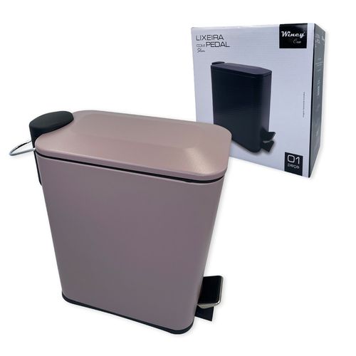 Lixeira Retangular Com Pedal Slim 5 Litros Bege