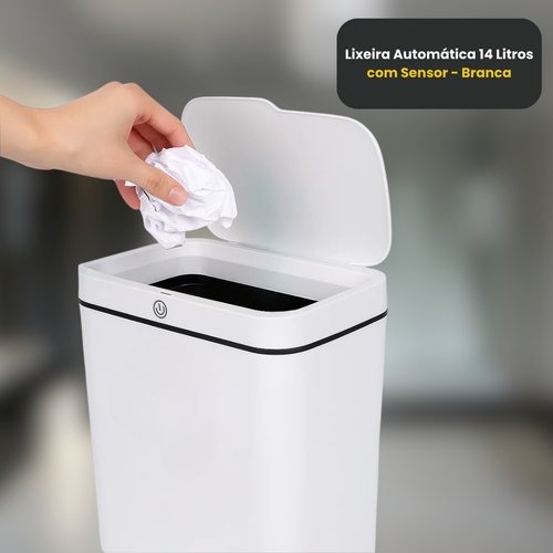 Lixeira Automática Retangular 14 Litros com Sensor - Branca
