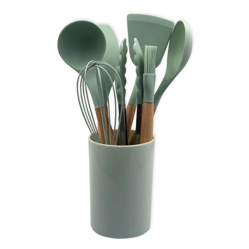 Conjunto De Utensílios Silicone 8 Peças - Verde Claro