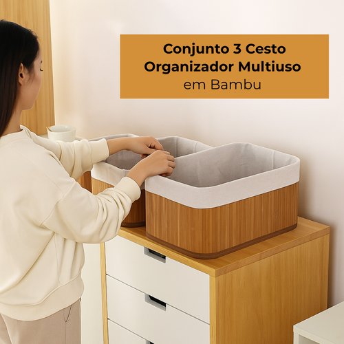 Conjunto 3 Cesto Organizador Multiuso em Bambu