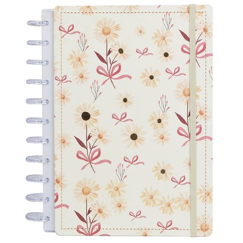 Caderno Inteligente Disco A4 60 Folhas Reposicionáveis Capa Dura Floral Elástico Disko