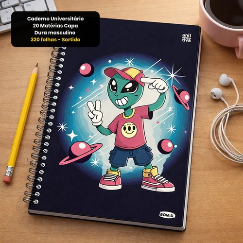 Caderno Universitário 20 Matérias Capa Dura masculino 320 folhas - Sortido