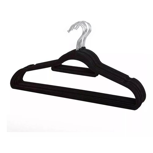 Kit 10 Unidades Cabides Slim Veludo Preto