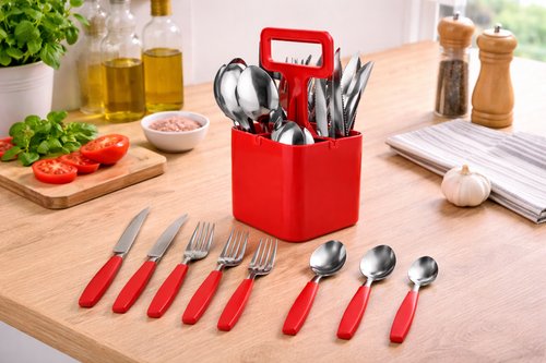 Conjunto De Talheres Verona Com 25 Peças - Vermelha