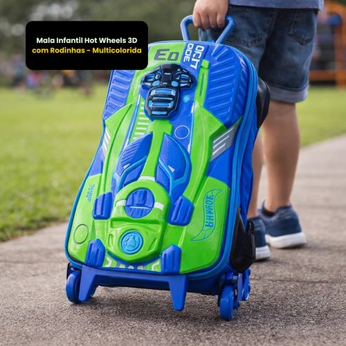 Mala Infantil Hot Wheels 3D com Rodinhas - Multicolorida