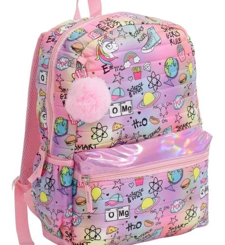 Mochila Unicornio Escolar Teen Com Chaveiro Pompom Juvenil