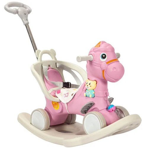 Cavalinho de Passeio e Balanço com Empurrador – Rosa
