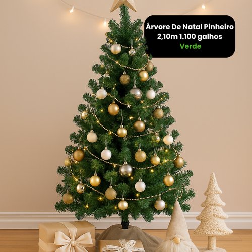 Árvore De Natal Pinheiro 2,10m 1.100 galhos - Verde