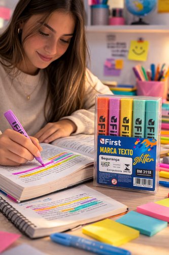 Conjunto 4 Marca Texto Glitter Colorida