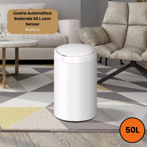 Lixeira Automática Redonda 50 Litros com Sensor - Branca