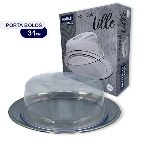 Porta Bolo Lille 31cm em Inox com Tampa