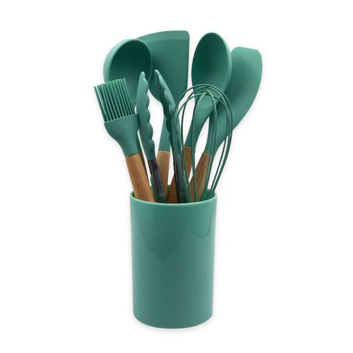Conjunto De Utensílios Silicone 8 Peças - Verde Escuro