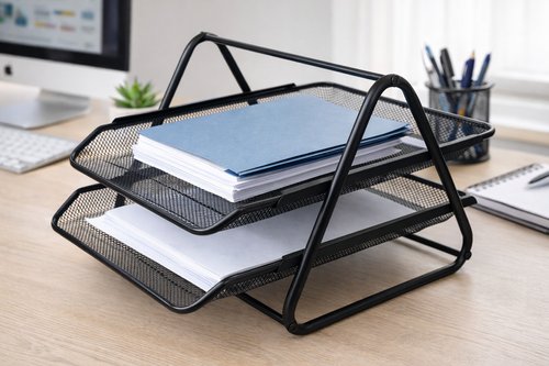 Organizador De Documentos Em Tela Metálica 2 Andares - Preta