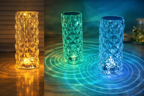 Luminária De Mesa Led Multicor Cristal Decorativa Com Usb 21cm
