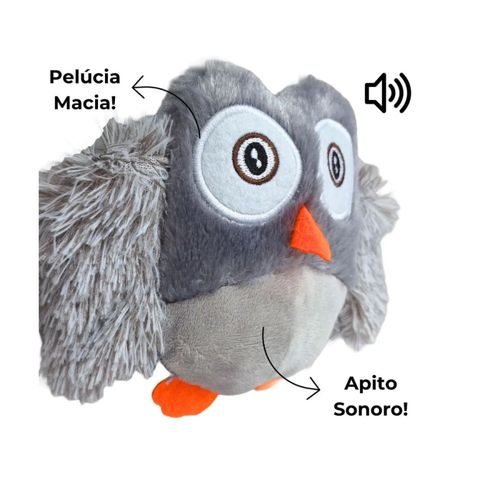 Mordedor Coruja Cinza De Pelúcia Para Pets