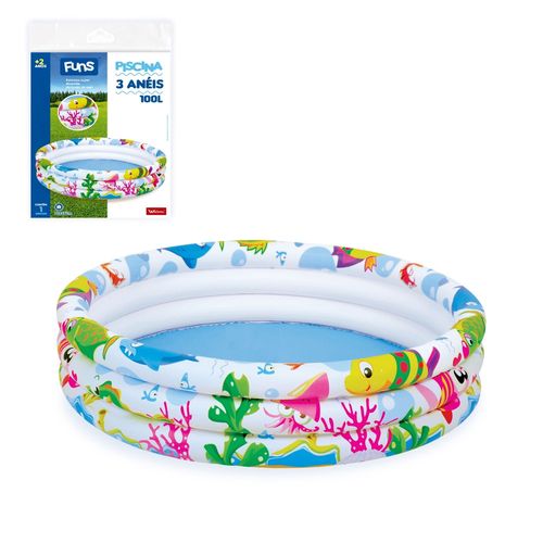 Piscina Inflável Redonda 100 Litros 3 Aneis Fundo Do Mar Criança Infantil Branca