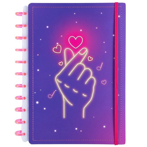 Caderno Finger Heart Disco Reposicionável Grande G Capa Dura Disko
