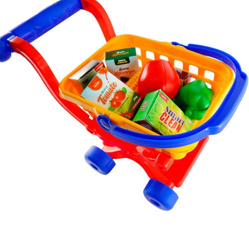 Carrinho de Supermercado de Brinquedo com Cesta Removível e Acessórios