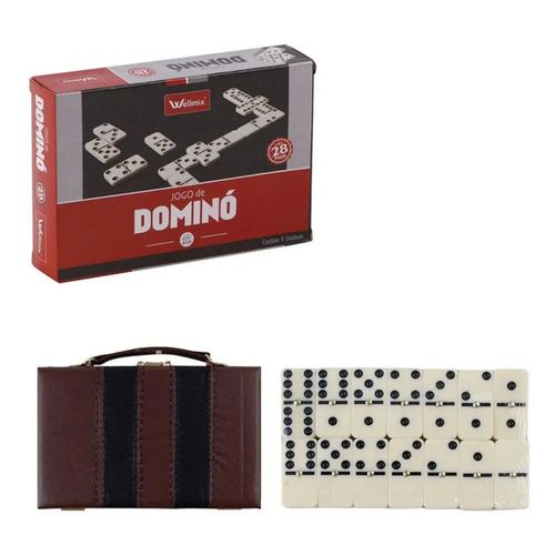 Dominó De Osso Profissional Com Maleta Couro Sintético 05 Milímetros