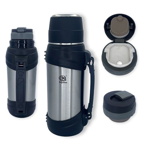 Garrafa Térmica 2,5 Litros Grande Camping Conserva 24 Horas - Cinza