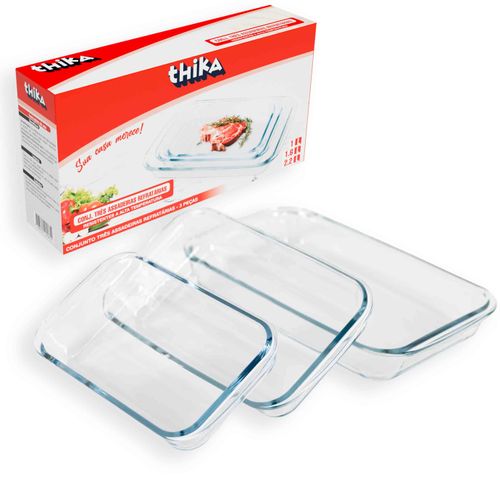 Kit com 3 Assadeiras de Vidro Retangulares Refratárias