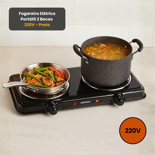 Fogareiro Elétrico Portátil 2 Bocas 220v - Preta