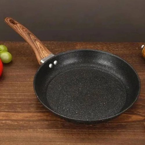 Frigideira 24cm Antiaderente Indução Stone Black Wood Alumínio Cabo Madeira