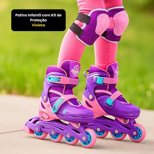 Patins Infantil com Kit de Proteção - Violeta