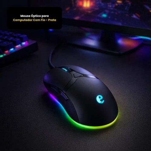 Mouse Óptico para Computador Com Fio - Preta