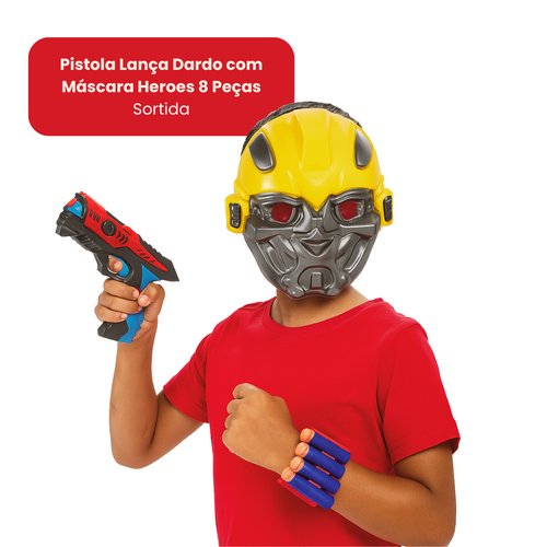 Pistola Lança Dardo com Máscara Heroes 8 Peças - Sortida