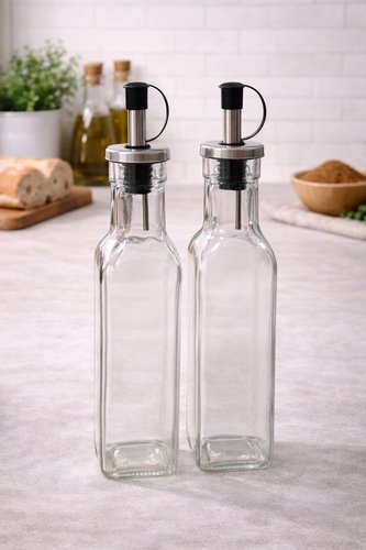 Conjunto 2 Porta Azeite E Vinagre Quadrado Vidro 250ml