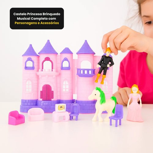 Castelo Princesa Brinquedo Musical Completo com Personagens e Acessórios