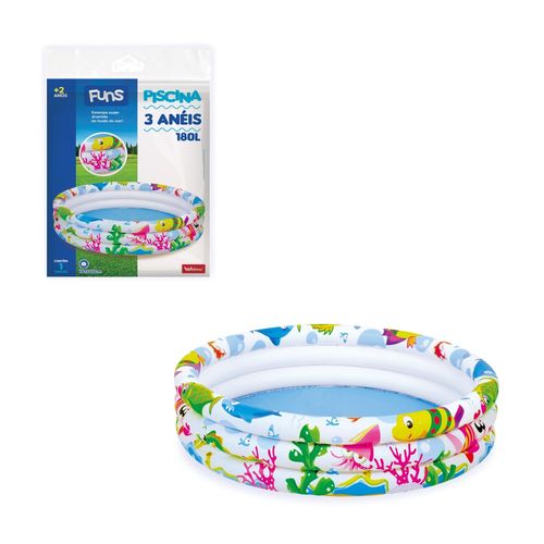 Piscina Inflável Redonda 180 Litros 3 Anéis Fundo Do Mar Criança Infantil Branca
