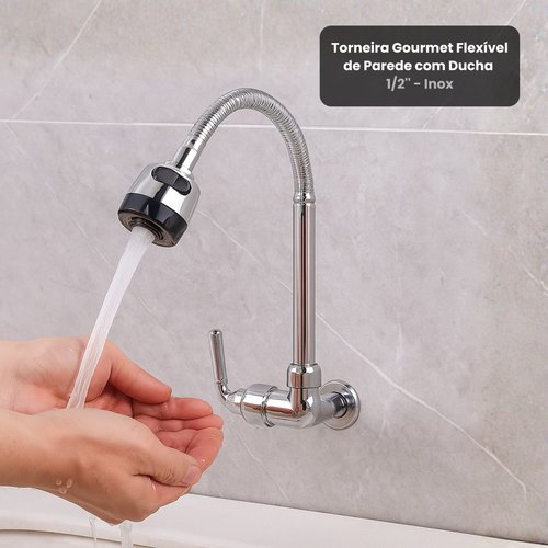 Torneira Gourmet Flexível De Parede Com Ducha 1/2'' - Inox