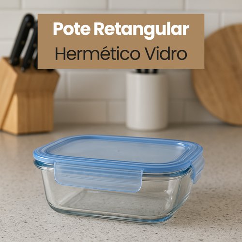 Pote Retangular Hermético Vidro 370ml