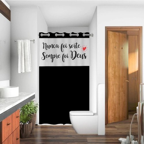 Cortina De Box Estampada Com Frase Deus Pvc Com Ilhós