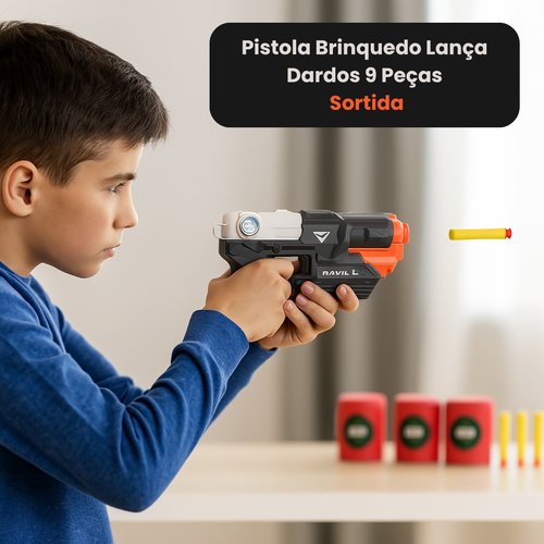 Pistola Brinquedo Lança Dardos 9 Peças - Sortida