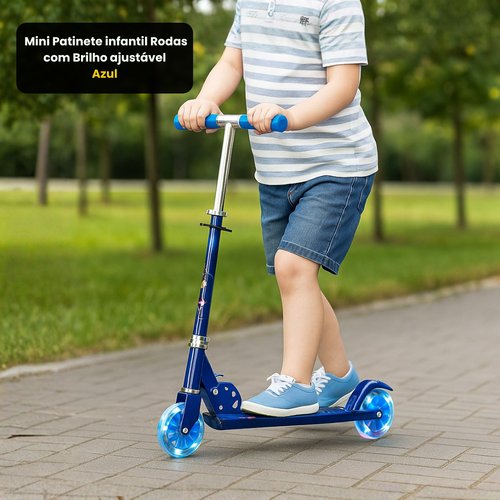 Mini Patinete infantil Rodas com Brilho ajustável - Azul
