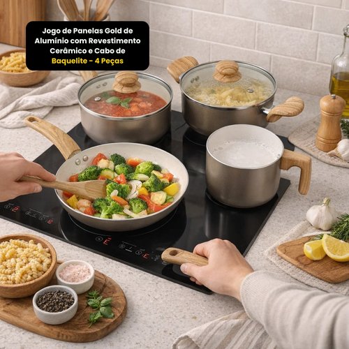 tcekeapiso-lg.jpg Jogo De Panelas Gold De Alumínio Com Revestimento Cerâmico E Cabo De Baquelite