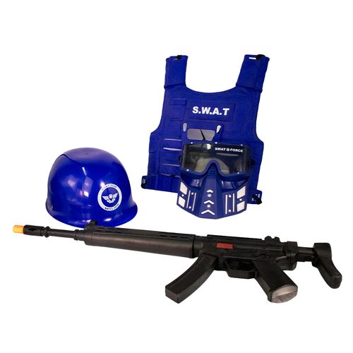 Brinquedo Kit Policial Colete com Rifle e Acessórios - Azul