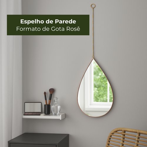 Espelho de Parede Formato de Gota Invertida Pequeno - Rosê
