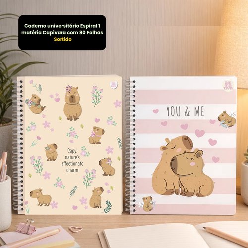 Caderno universitário Espiral 1 matéria Capivara com 80 Folhas - Sortido