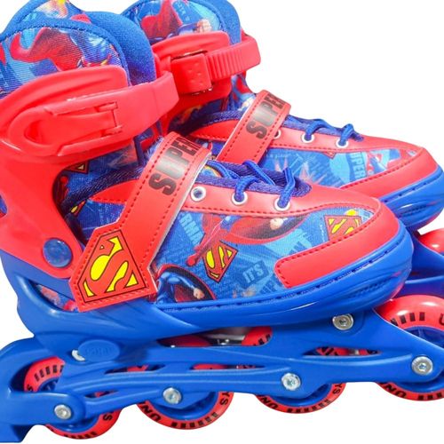 Kit Patins com Acessórios de Segurança Superman Azul - Tam. 34-37